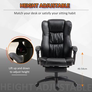 <b>Black</b> Leather High Back Executive <b>Office</b> <b>Chair</b> with 6-Point Vibration Massage & Footrest - Product Image 5