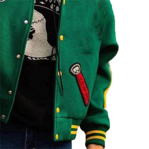 Custom High Quality Chenille Patch Green <b>Vintage</b> Hip Hop Windproof Eco-Friendly <b>Varsity</b> <b>Jacket</b> for Men Baseball - Product Image 4