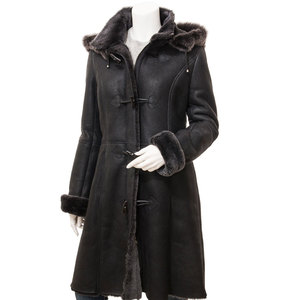 Women's Long Shearling <b>Leather</b> <b>Coat</b> Stand Collar Double Breasted Full Sleeve Windproof <b>Fur</b> Lining Winter Elegant Style - Product Image 6