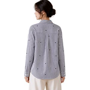 <b>Black</b> <b>White</b> <b>Striped</b> Women Button Down Shirt <b>Long</b> <b>Sleeve</b> Cotton Casual Blouse Heart Embroidery Oversized Loose Fit Fashion <b>Top</b> - Product Image 2