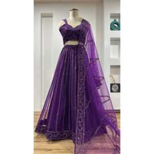 Lentejuelas y Dori Trabajo Lehenga Choli Ropa de fiesta de noche - Product Image 4