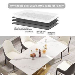 70.84 moderno \ "tavolo da pranzo a doppio anello in pietra artificiale bianca con gambe in metallo in acciaio inossidabile può ospitare 6-8 persone - Product Image 6