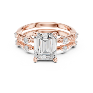 Anillo de Compromiso y Boda de Lujo de Oro de 14K con Diamante Cultivado en Laboratorio de Corte Esmeralda de 2.5 Quilates Certificado por IGI de Aries Jewel con Banda a Juego - Product Image 3