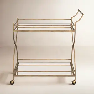 Chariot de service à vin en métal fait main de qualité supérieure pour mobilier de bar, chariot de service de cuisine moderne en métal fait main, plaqué et sécurisé - Product Image 5