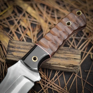 Cuchillos de caza de hoja fija de acero 12C27 con mango de palisandro serrado, bolster negro, punta de gota, Skinner, EDC, para camping, con funda, directo de fábrica - Product Image 3