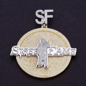 Pendentif Lettre Capitale Starspire en Moissanite Baguette Givrée, Grand Rond, Bijou Hip Hop Plaqué Argent, Breloque - Product Image 1