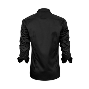Camisa de Vestir de Manga Larga para Hombre, Negra, de Poliéster, Cuello Clásico, con Botones, Formal, Casual de Negocios, Color Sólido, Antiarrugas - Product Image 2