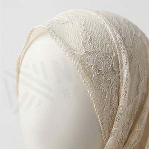 Women Cream Lace Chiffon Hijab Breathable Daily Wear Islamic Scarf Shawl - Product Image 4