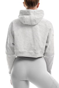 Haut de sport à capuche court pour femme en coton, coupe ample, manches longues, pour fitness, gym, entraînement, course à pied, athlétisme - Product Image 6