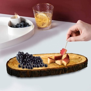 ถาดไม้อะคาเซียทำมือรูปไข่พร้อมเปลือกไม้ธรรมชาติสำหรับอาหารเรียกน้ำย่อยชาร์เตอรีของตกแต่งบ้าน - Product Image 6