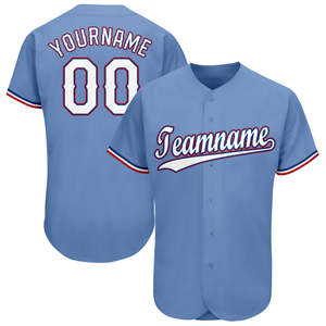 Jersey de Béisbol Azul Claro con Botones, MOQ Bajo, Nombre y Número Personalizados, Uniforme Deportivo con Logotipo Personalizado - Product Image 1