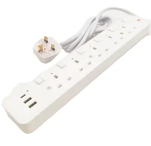 Excellent quality 13A fuse UK Plug 5 AC Outlets 3250W BS UK Power Strip 2 USB Ports