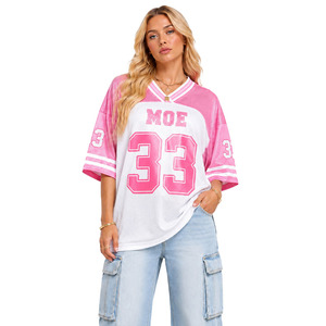 Vente en gros de maillots de football américain surdimensionnés personnalisés pour femmes, style Y2K, streetwear d'été, manches courtes, impression graphique de numéro, OEM - Product Image 1