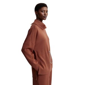 Nueva Llegada, Sudadera Extra Grande Personalizada con Parches Invernales para Mujer, Cintura Ajustada, Cuello Alto Irregular, 100% Algodón - Product Image 3