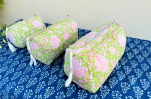 Vintage High Quality Customizable Multifunction Cosmetic Organizer Block Printed Quilted <b>Large</b> Cotton <b>Bag</b> Custom Logo Zipper - Product Image 6