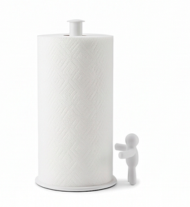 Porte-serviettes en papier blanc avec revêtement poudré et base ronde, élégant distributeur de rouleaux de serviettes pour comptoir, idéal pour la maison, la salle à manger et les cafés - Product Image 1