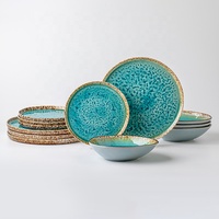 Assiettes de restaurant en porcelaine, assiettes à dîner, glaçure craquelée, style Japandi, bleu, écologiques, compatibles micro-ondes, compatibles lave-vaisselle