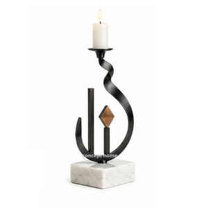 Porte-bougie en laiton avec design de calligraphie arabe, base en marbre, décoration d'intérieur, porte-bougie en métal - Product Image 4