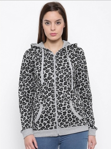 Sweat-shirt décontracté à capuche pour femme, imprimé léopard, manches longues, tricoté, avec poches, style automne, en mélange de coton - Product Image 2