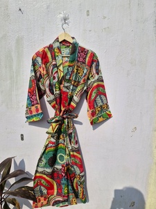 ชุดกิโมโนผ้าฝ้ายลายดอกไม้สำหรับผู้หญิง ชุดคลุมกิโมโนสไตล์โบฮีเมียน ชุดคลุมอาบน้ำน้ำหนักเบาสำหรับฤดูร้อน ชุดคลุมชายหาด ชุดลำลอง ชุดเดรสแบบพัน - Product Image 3