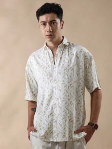 Men's Geometric Print Short Sleeve Casual <b>Shirt</b> Turn-Down Collar Poplin Fabric Summer Style - Product Image 1
