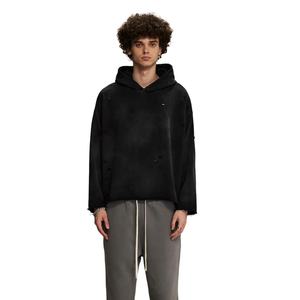 Sudaderas con Capucha de Algodón para Hombre, Estilo Urbano, Oversize, Negras, con Estampado de Red y Pedrería, de Alta Calidad para Revendedores - Product Image 4