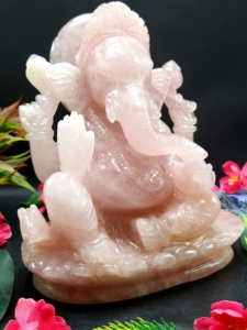 Grande figurine religieuse du dieu Ganesha en quartz rose, sculpture artisanale, Reiki, chakra, décoration d'intérieur - Product Image 3
