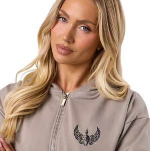 Sweat à capuche court léger beige clair pour femme en molleton bouclé, idéal pour le sport, les voyages et les loisirs - Product Image 4