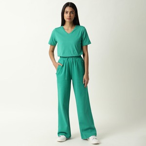 Pantalon de jogging ample à cordon de serrage de couleur unie pour femme, coupe droite, style évasé, taille oversize - Product Image 6