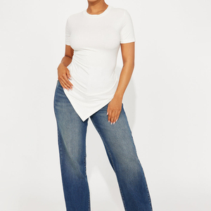 2026 Summer New Women's Fashion Slim Fit Casual Breathable <b>Asymmetric</b> <b>Hem</b> Short Sleeves T-Shirts Women - Product Image 3