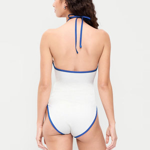 Maillots de bain pour femmes à col personnalisé, couleur unie, sans manches, fabriqués en usine - Product Image 2