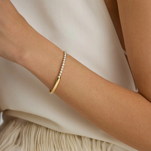 Pulsera de Oro Rosa Real de 14K con Diamantes de 0.75ctw Engastados en Bisel, Brazalete de Media Eternidad, Minimalista, Apilable - Product Image 6