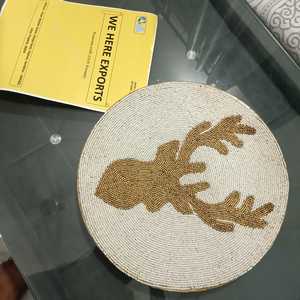 Plateau à perles blanc et marron, motif bois de cerf, rustique, en verre, écologique, multi-usage, réutilisable, de luxe, pour dîner de Noël - Product Image 1