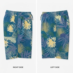Shorts de bain décontractés pour hommes, bleu marine, imprimé floral, avec cordon de serrage - Product Image 5