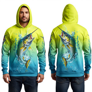 <b>Neon</b> Mahi Fishing Hoodie Shirt Sublimation Print Vibrant Yellow <b>Green</b> Aqua Ocean Fish Splash Performance Wear - Product Image 4