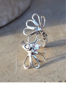 Adjustable Floral Silver <b>Ring</b> 925 Sterling Silver Daisy Double Flower Boho <b>Statement</b> <b>Ring</b> Handmade Jewelry Gift for Her - Product Image 6
