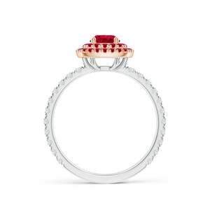 Anillo de Compromiso de Oro Sólido de 14K con Rubí Redondo de Dos Tonos y Doble Halo, Joyería Fina Hecha a Mano y Personalizada para Boda o Compromiso - Product Image 2