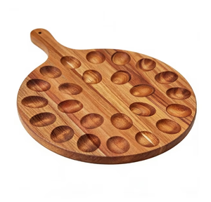 Plato Redondo de Madera para Servir Huevos Rellenos con Compartimento Central, Tabla de Madera Natural - Product Image 4