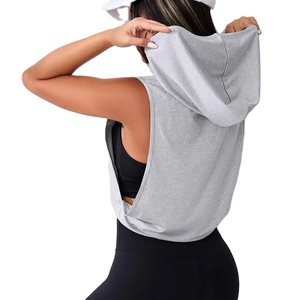 Hoodies courts en gros pour femmes, décontractés, à cordon de serrage, sans manches, grandes tailles, hoodies et sweat-shirts pour femmes - Product Image 2