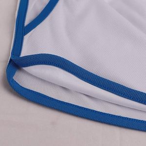 Shorts en maille décontractés pour hommes, couleur unie blanche avec bande latérale bleue, taille à cordon de serrage, respirants - Product Image 4