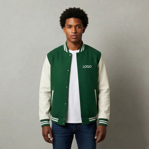 Vestes de baseball en chenille de laine de luxe de haute qualité, broderie CE, manches en cuir bleu et blanc vintage pour hommes, veste varsity - Product Image 1