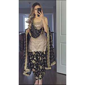 Designer Traditional Muslim <b>Clothing</b> & <b>Accessories</b> Party Wear Top Dhoti Salwar Dupatta Look - Product Image 1