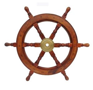 Volante de Madera de Lujo para Barco, Decoración Náutica de Pared, Timón Marítimo con Centro de Latón - Product Image 1