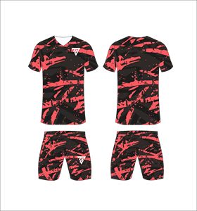 Ensemble de maillots de football personnalisés sublimés bleu jaune géométrique pour hommes, col en V, manches courtes, coupe athlétique anti-transpiration - Product Image 3