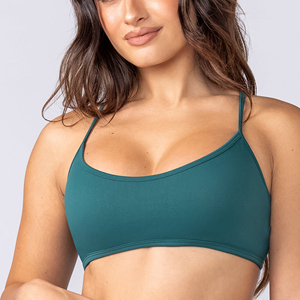 Soutien-gorge de sport pour femme, couleur unie, col rond, bretelles spaghetti, maintien moyen, respirant, design sans couture - Product Image 6