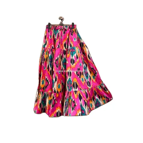Boho Ikkat Printed Maxi Indian Tunic Women Skirt Design Bohemian Style Cotton Long Wear Skirts