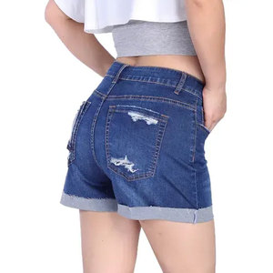 Nouveauté Été 2025 Short en jean décontracté pour femme, coupe slim, ourlet roulé, taille ajustée, longueur mi-cuisse, polyvalent, pour le commerce transfrontalier - Product Image 1