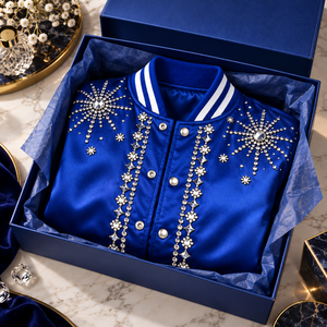Mens Designer <b>Rhinestone</b> Satin <b>Jacket</b> Premium Shiny Crystal Decoration Stylish Bomber Coat Fashion Hip Hop Streetwear Luxury - Product Image 5