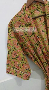 Kimono largo sin cuello para mujer con estampado indio a rayas, de manga larga, hecho a mano, para estar en casa, verano y primavera. - Product Image 2