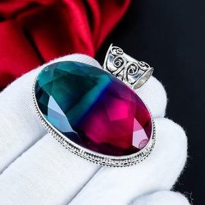 Bi-Color Tourmaline Pendant 925 Sterling Silver Pendant Oval Faceted Gemstone Handmade Pendant, Designer Jewelry Gift for Women - Product Image 4